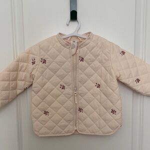 H&M Cream Quilted Jacket with Pink Embroidery